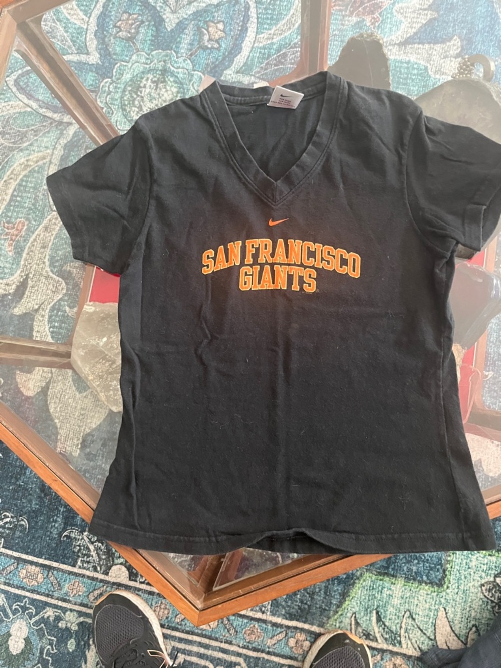 Nike Black V‑Neck San Francisco Giants Tee with Orange Logo
